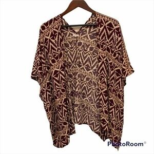 Em Creme Maroon and Cream Flowy Cardigan